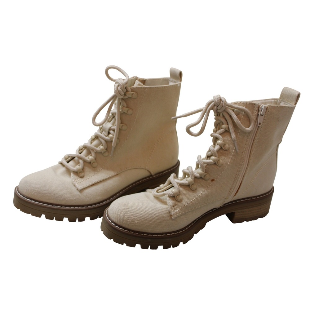 Universal Thread Cream Parker Combat Boots Women 9 Canvas Lug Sole Lace Up Zip